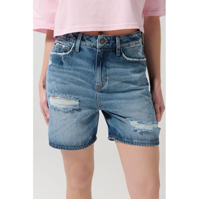 KOAJ - KOAJ Short en jean azul con rotos y tiro súper alto Short en jean azul con rotos y tiro súper alto Mujer