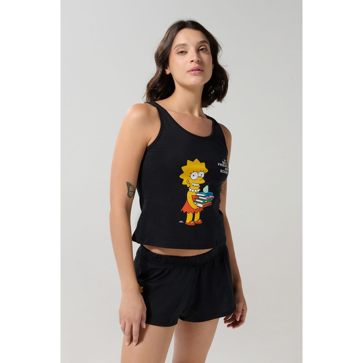 KOAJ - KOAJ Short negro con elástico y diseño de Los Simpson Short negro con elástico y diseño de Los Simpson Mujer