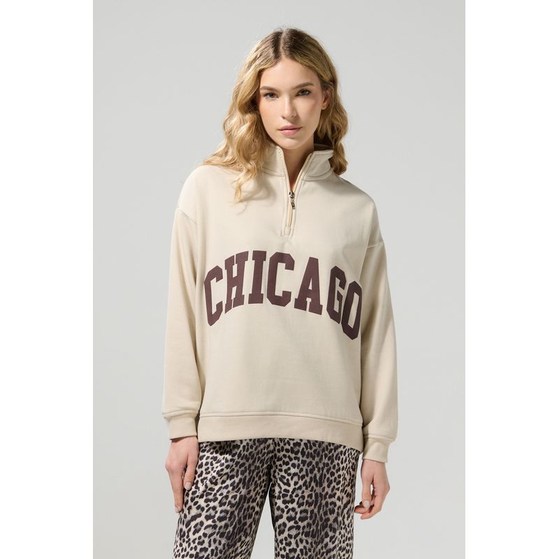 KOAJ - KOAJ Buzo oversize kaki college con cremallera y cuello spor Mujer