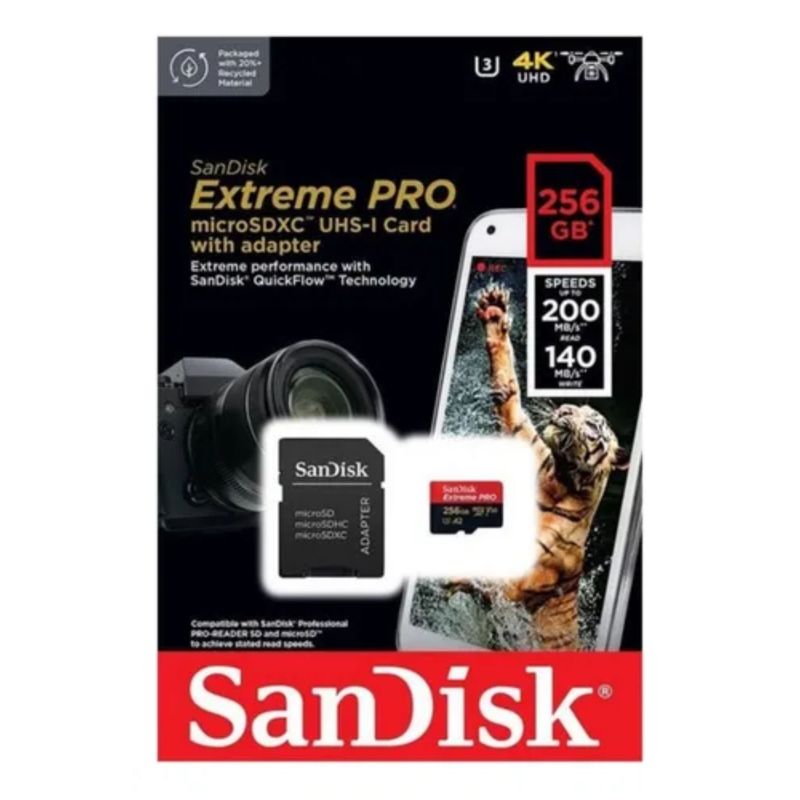 SANDISK - Tarjeta MicroSD SanDisk Extreme Pro 256GB UHS-I con adaptador hasta 200MBs