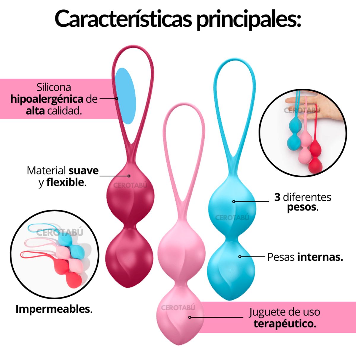 SATISFYER - x3 Bolas Chinas Vaginales Kegel Satisfyer Estimulación Vaginal