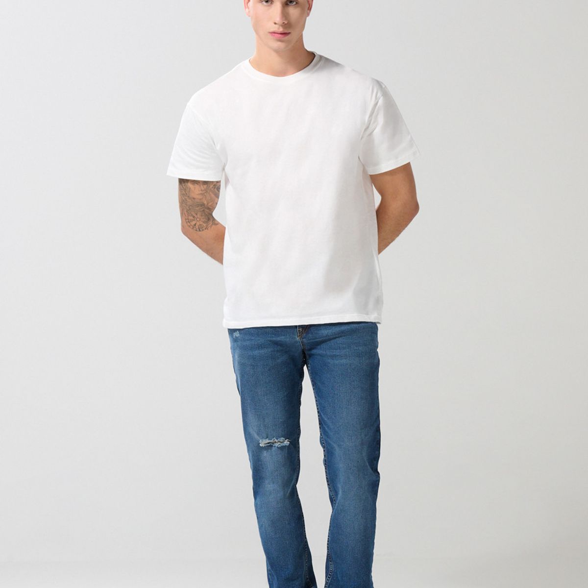 KOAJ - KOAJ Camiseta en algodón crema manga corta con hombro rodado Hombre