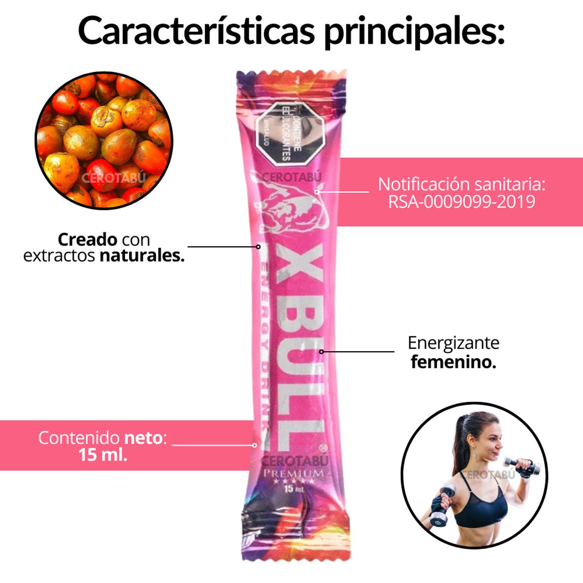 GENERICO - Energizante Femenino Con Extractos Naturales Xbull x10 Sachet