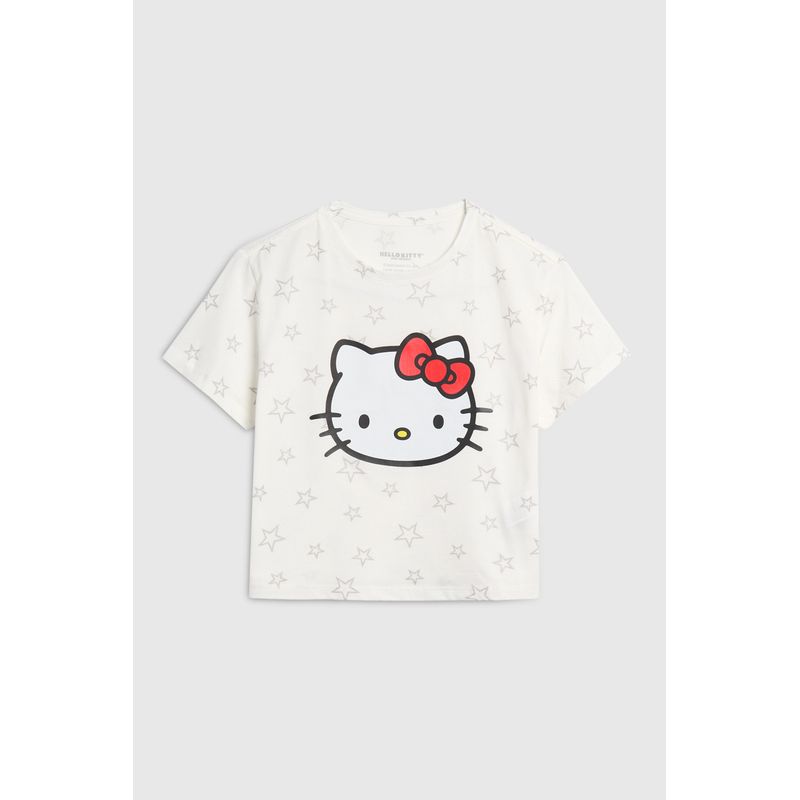 KOAJ - KOAJ Camiseta crop top crema clara con arte de Hello Kitty Niña