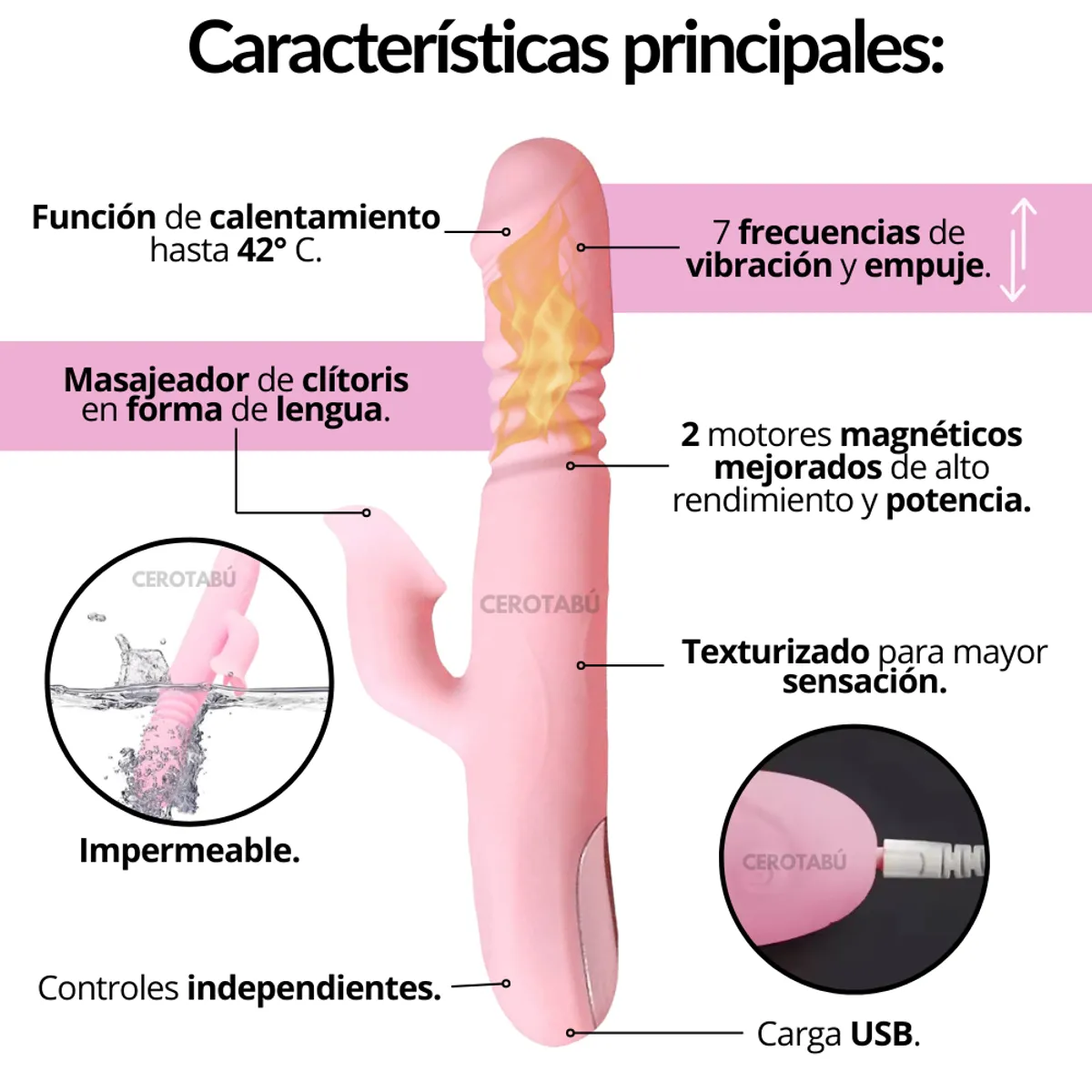 DISTRISEX - Vibrador Térmico Doble Recargable Sube Y Baja Gama Alta