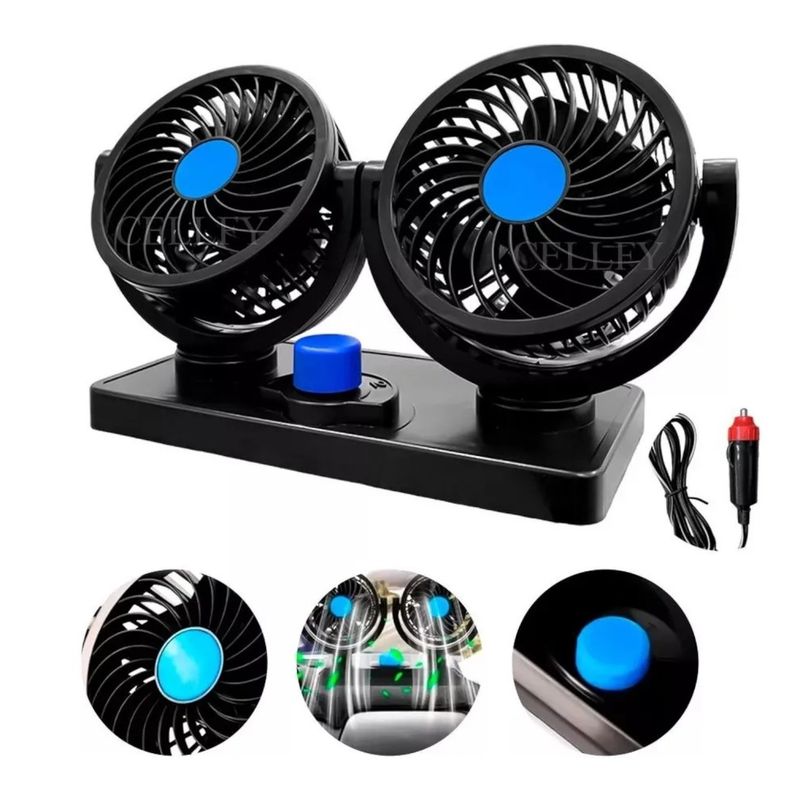 GENERICO - Ventilador Doble Para Carro Aire Fresco Silencioso Ajustable