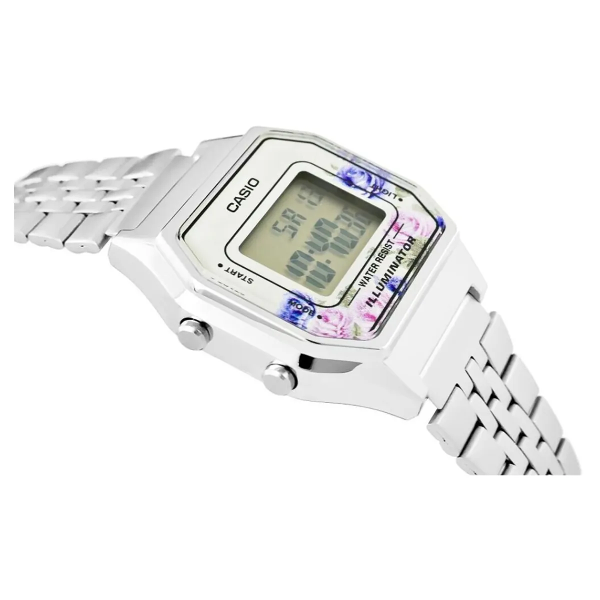 CASIO - Reloj Casio Para Mujer Vintage LA680WA-4CDF Retro Plateado Con Diseño Floral