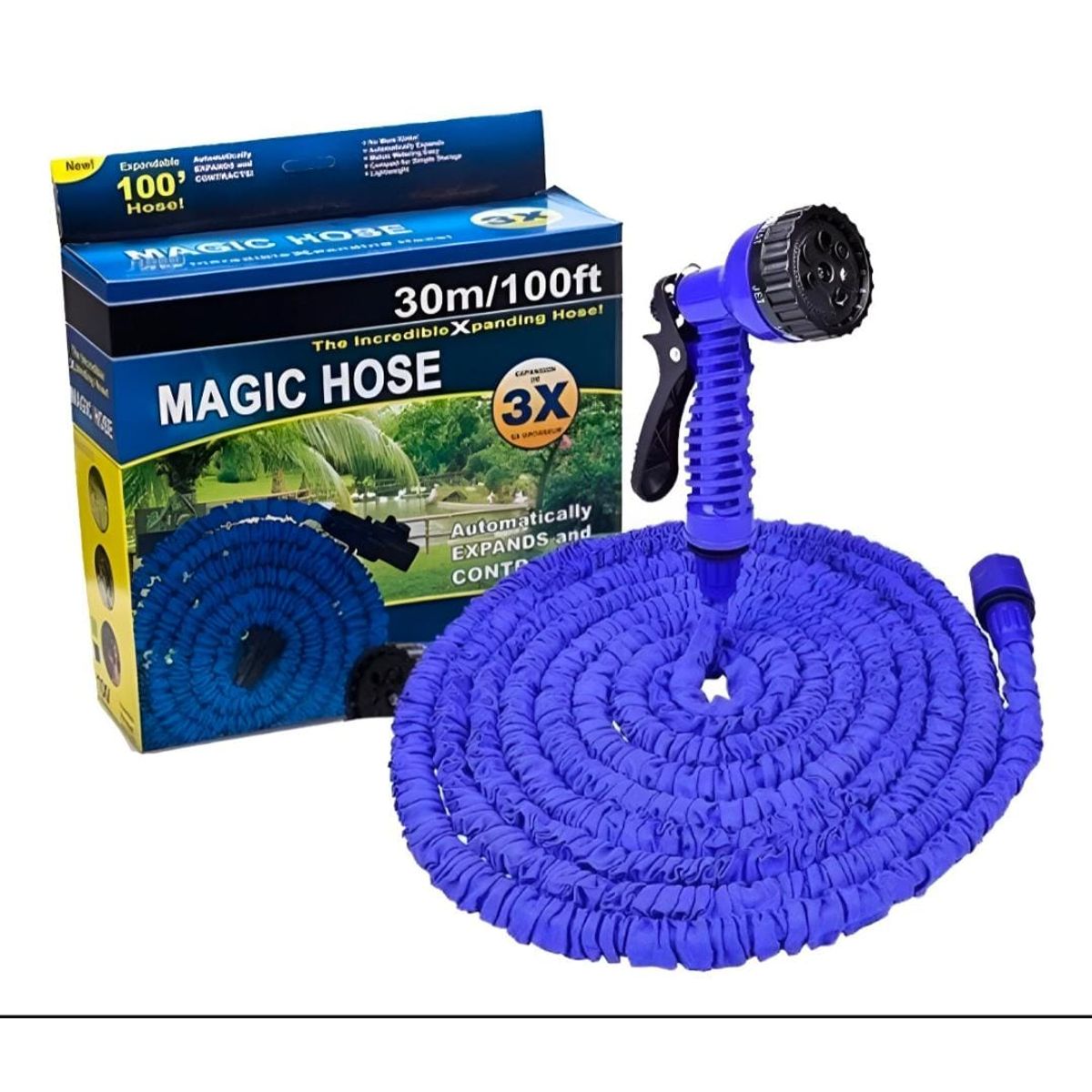 MAGIC HOUSE - Manguera Expandible Magic Hose 30 Metros + Pistola Color Azul