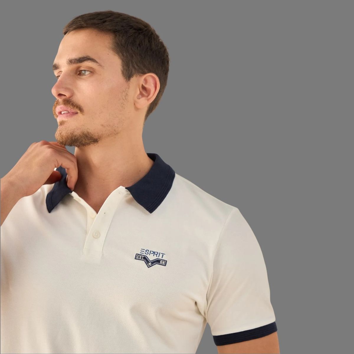 ESPRIT - Esprit Camisa Tipo Polo para Hombre Cuello Contraste