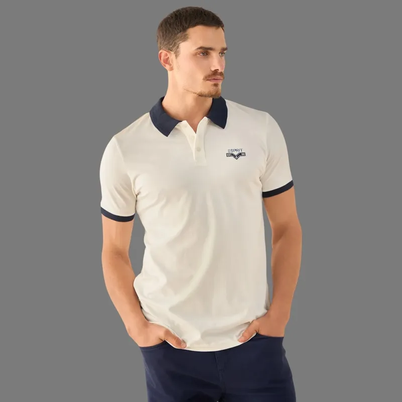 ESPRIT - Esprit Camisa Tipo Polo para Hombre Cuello Contraste