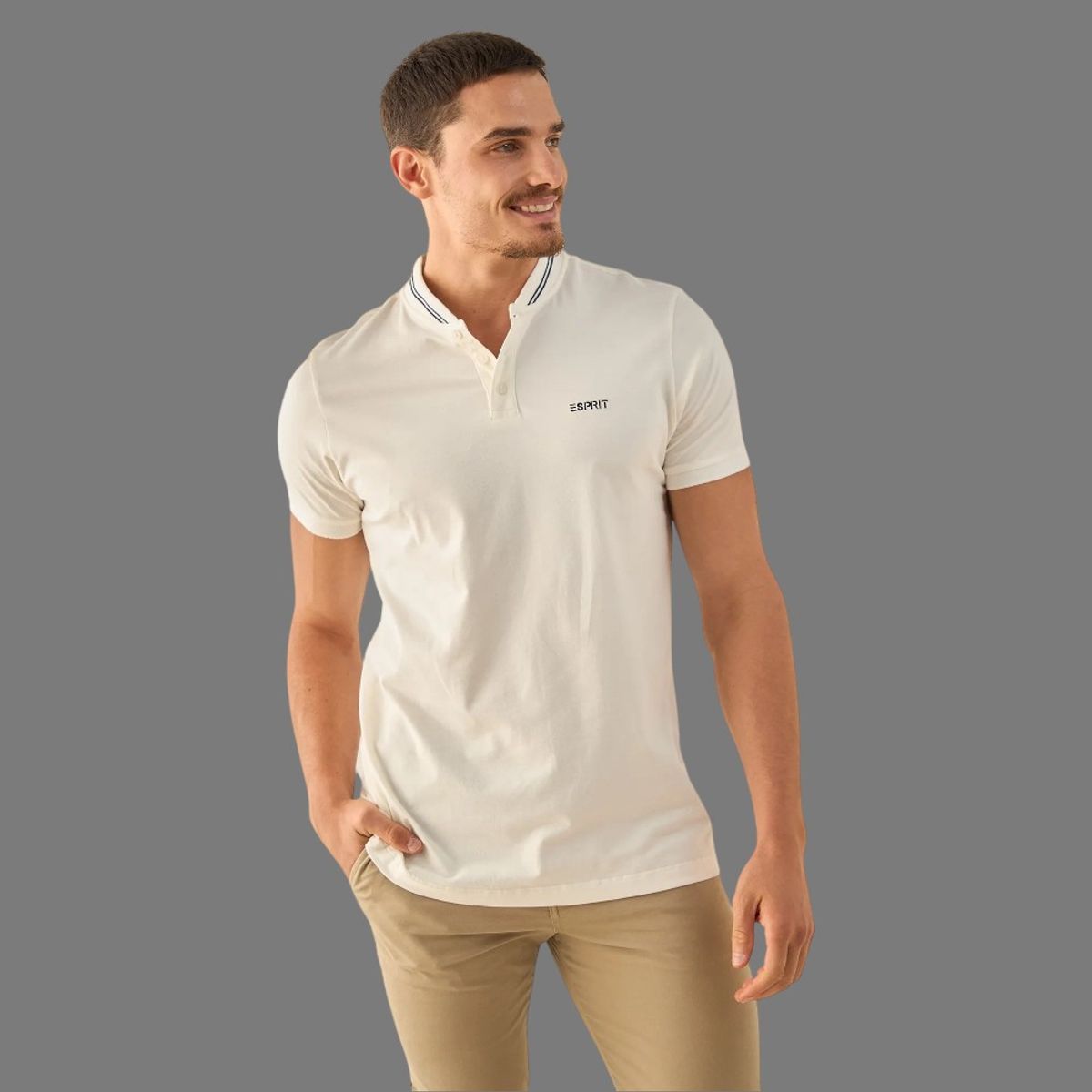 ESPRIT - Esprit Camisa Tipo Polo para Hombre  Blanca con Ribetes Premium