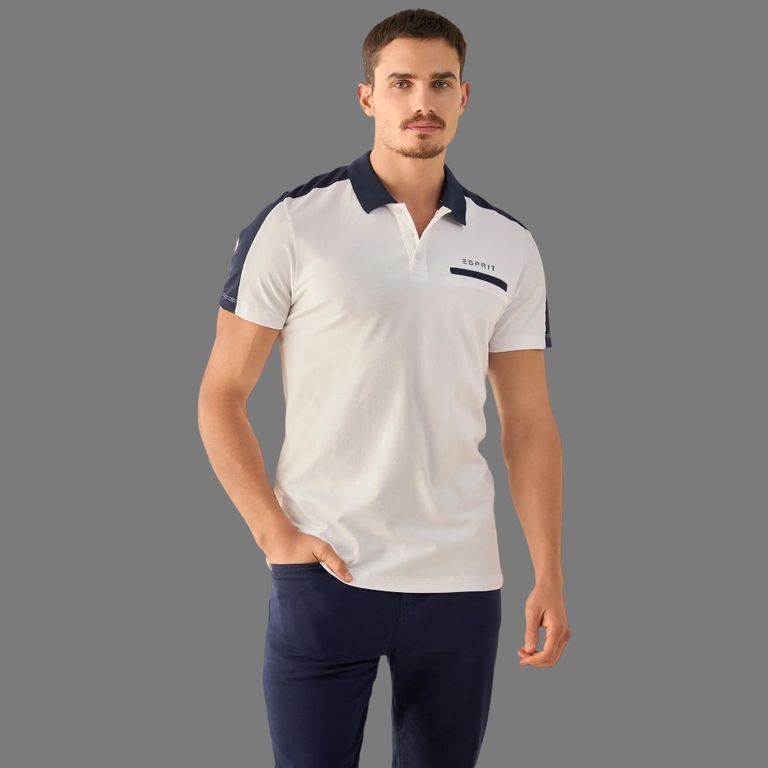 ESPRIT - Camisa A Rayas Con Cuello Italiano De Manga Larga Para Hombre, Talla 37, Color Azul 427