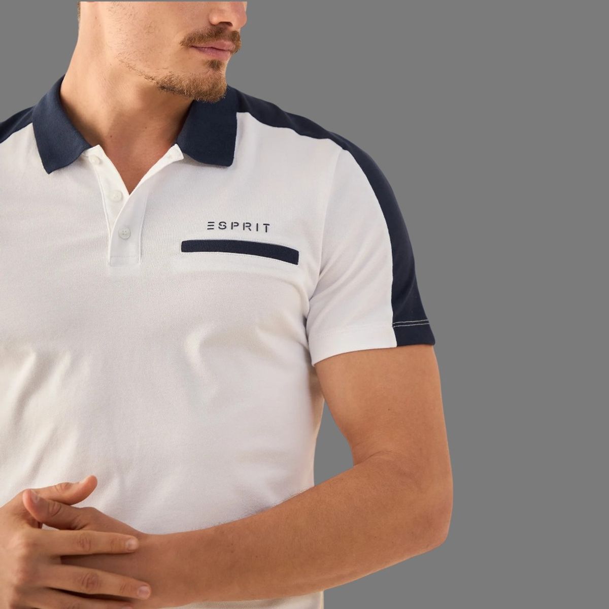 ESPRIT - Esprit Camisa Tipo Polo para Hombre Estilo Deportivo con Franjas