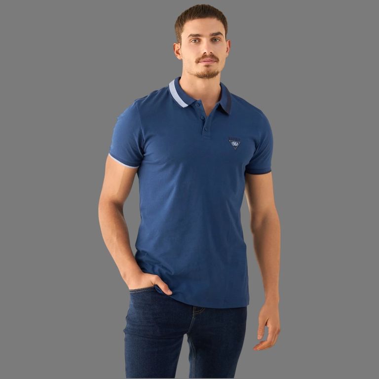 ESPRIT - Camisa A Rayas Con Cuello Italiano De Manga Larga Para Hombre, Talla 37, Color Azul 427
