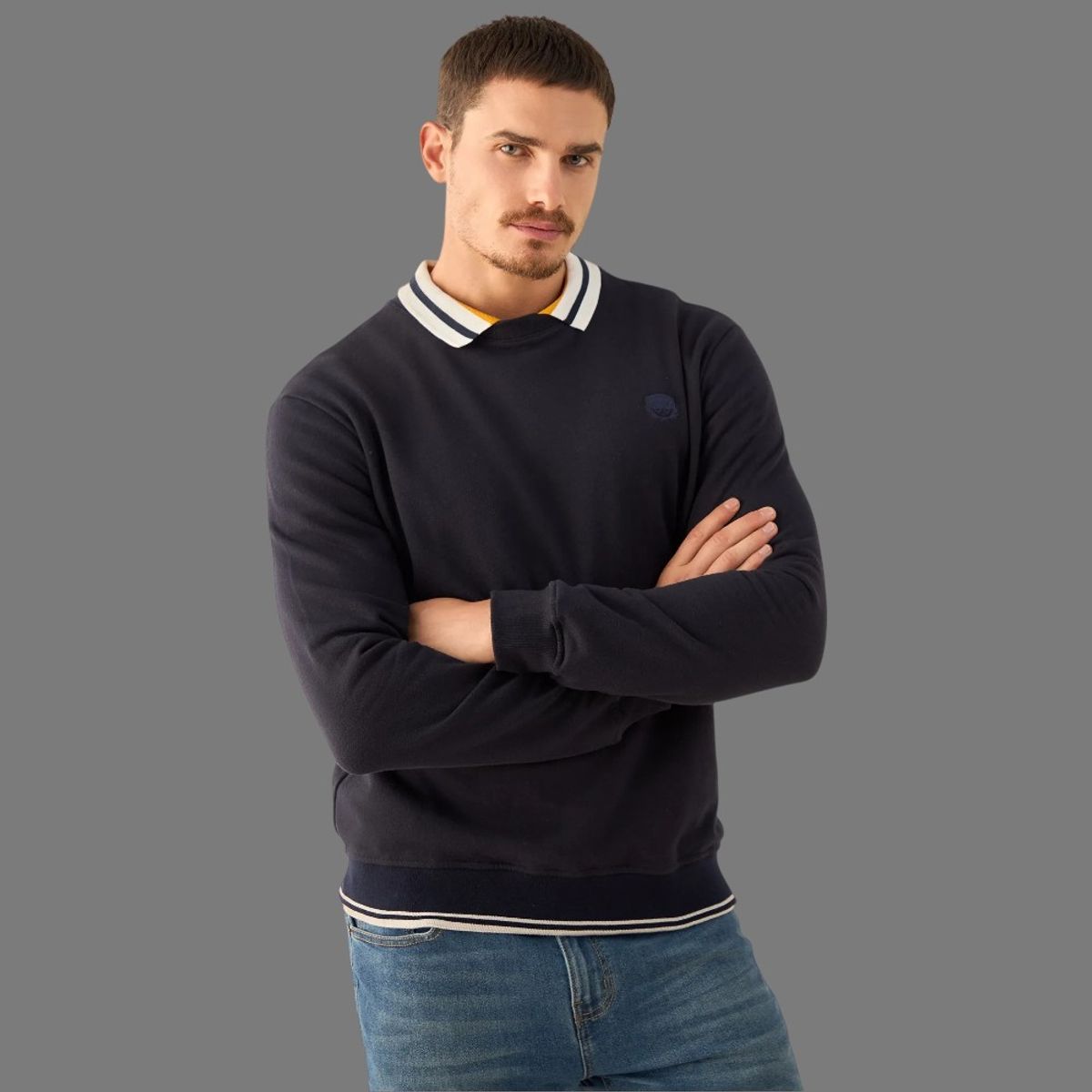 ESPRIT - Esprit Suéter para Hombre con Detalles Deportivo Cuello Redondo
