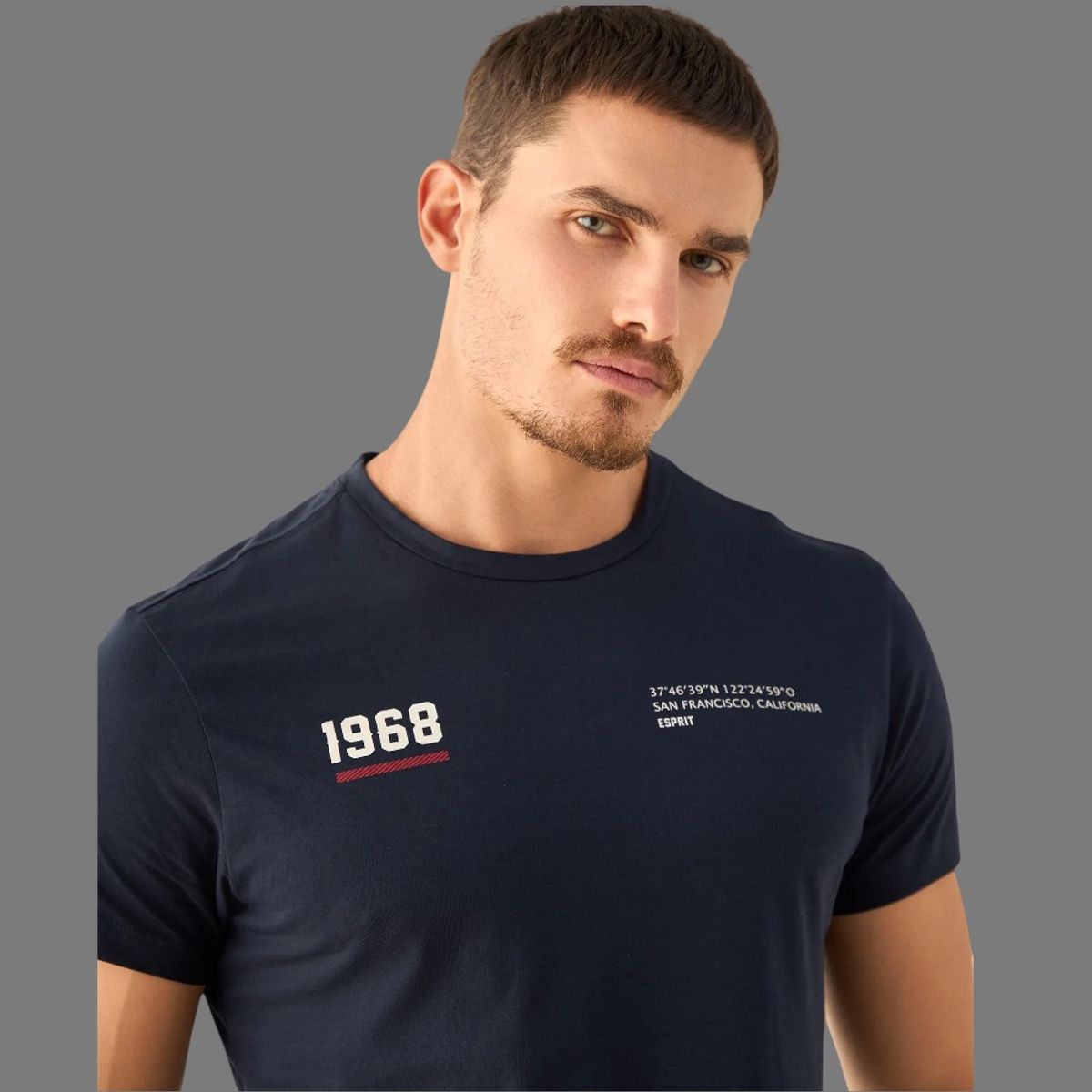 ESPRIT - Esprit Camiseta de Hombre con Logo Heritage 1968