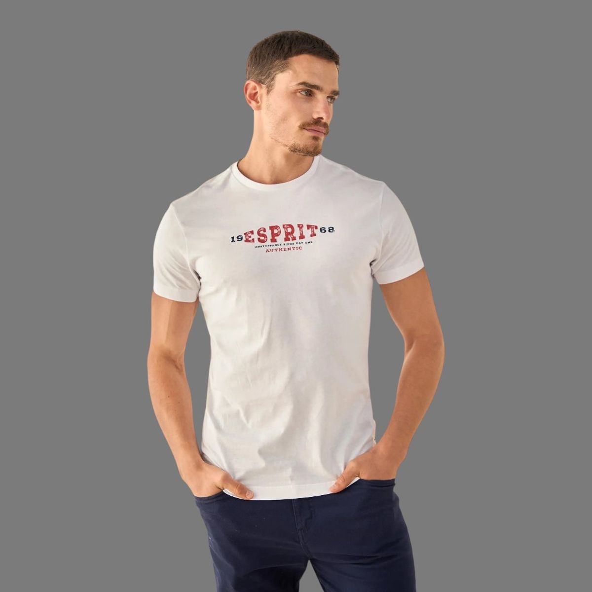 ESPRIT - Esprit Camiseta de Hombre con Logo Vintage Heritage Estampado