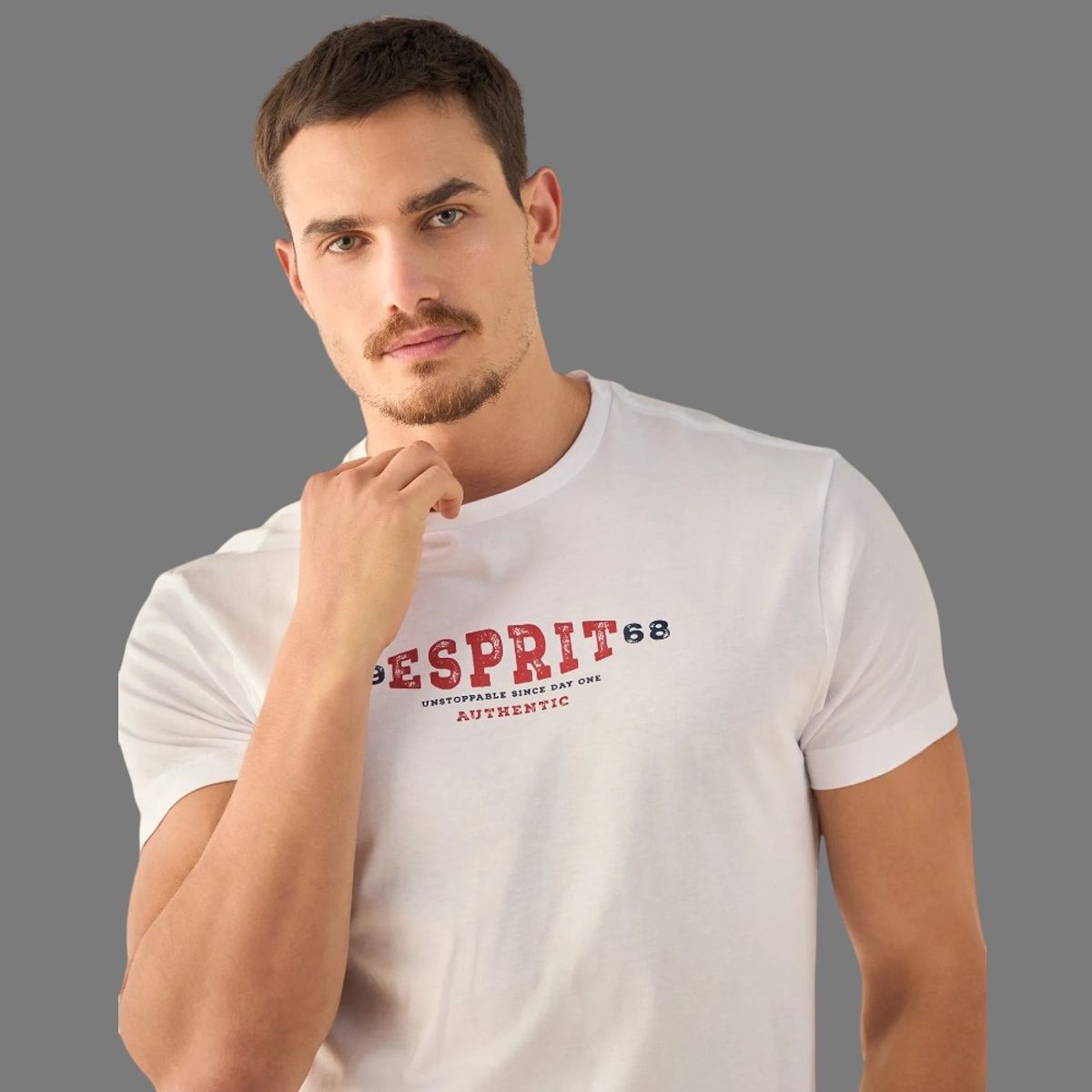 ESPRIT - Esprit Camiseta de Hombre con Logo Vintage Heritage Estampado