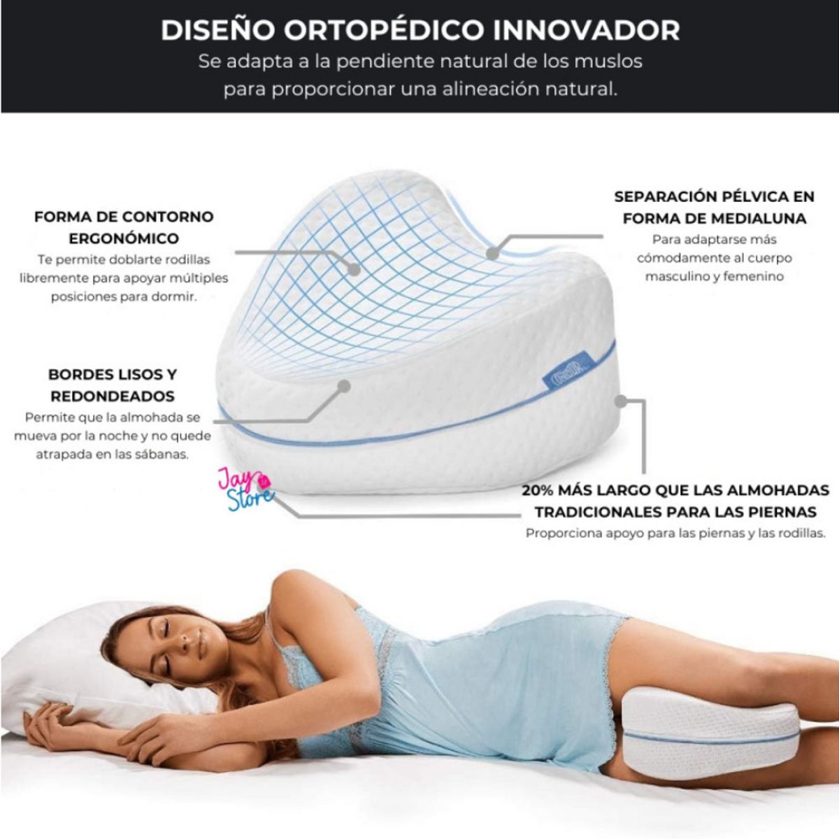 AMERICAN GENERICS - Almohada Ortopédica Pierna Rodilla Ajustable 25x23x15cm American Generics