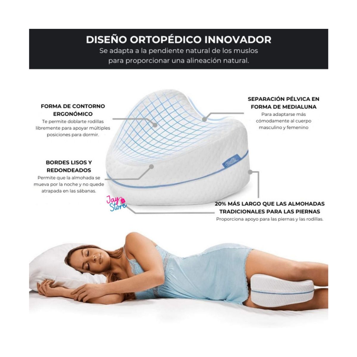 AMERICAN GENERICS - Almohada Ortopédica Pierna Rodilla Ajustable 25x23x15cm American Generics