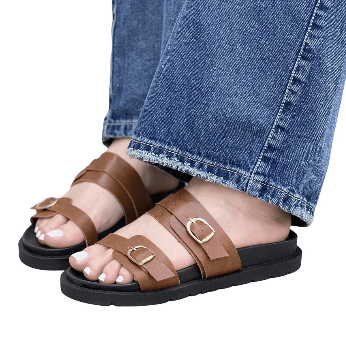 GENERICO - Sandalias planas de moda con hebillas doradas