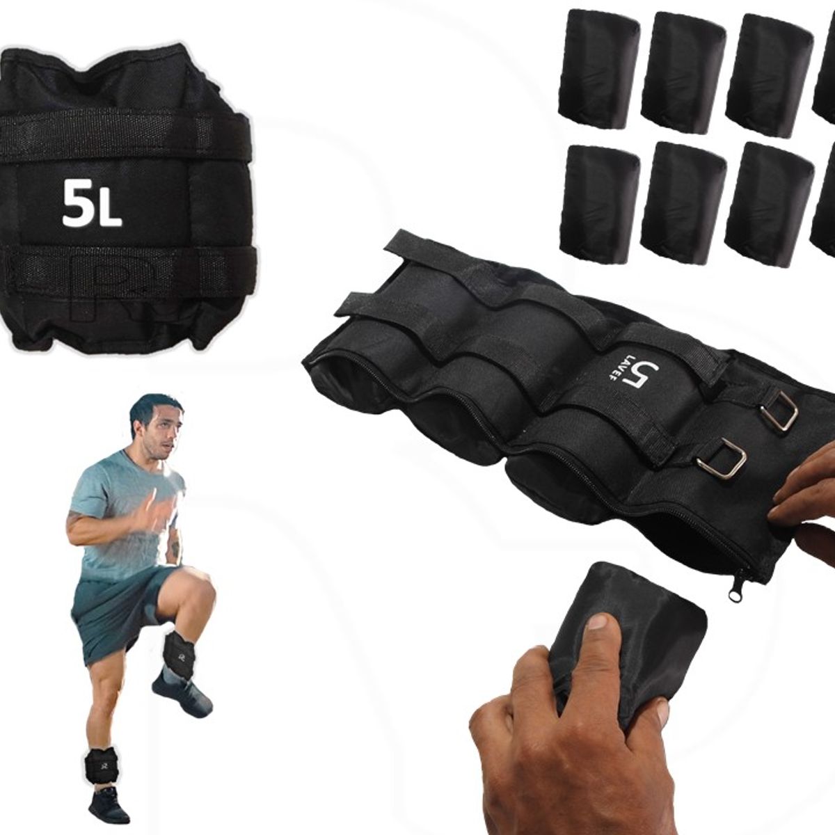 LAVEF - Pesas Tobilleras Graduables de 5 kg (Par de 10 lbs) – Color Negro