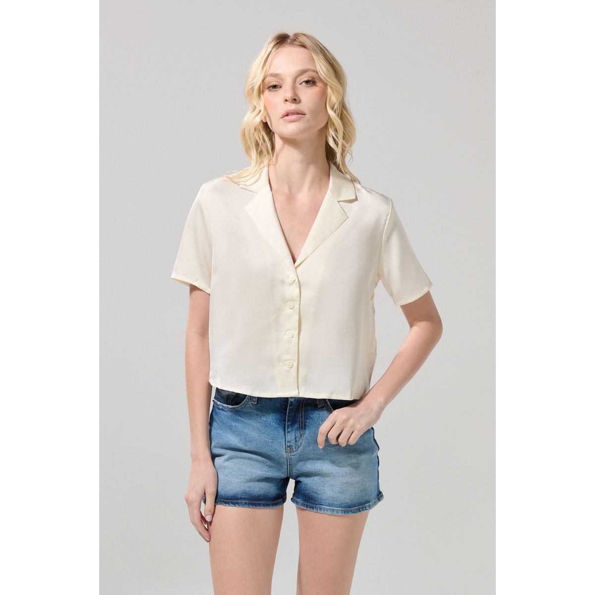 KOAJ - KOAJ Short azul medio en jean con tiro alto y cremallera Mujer