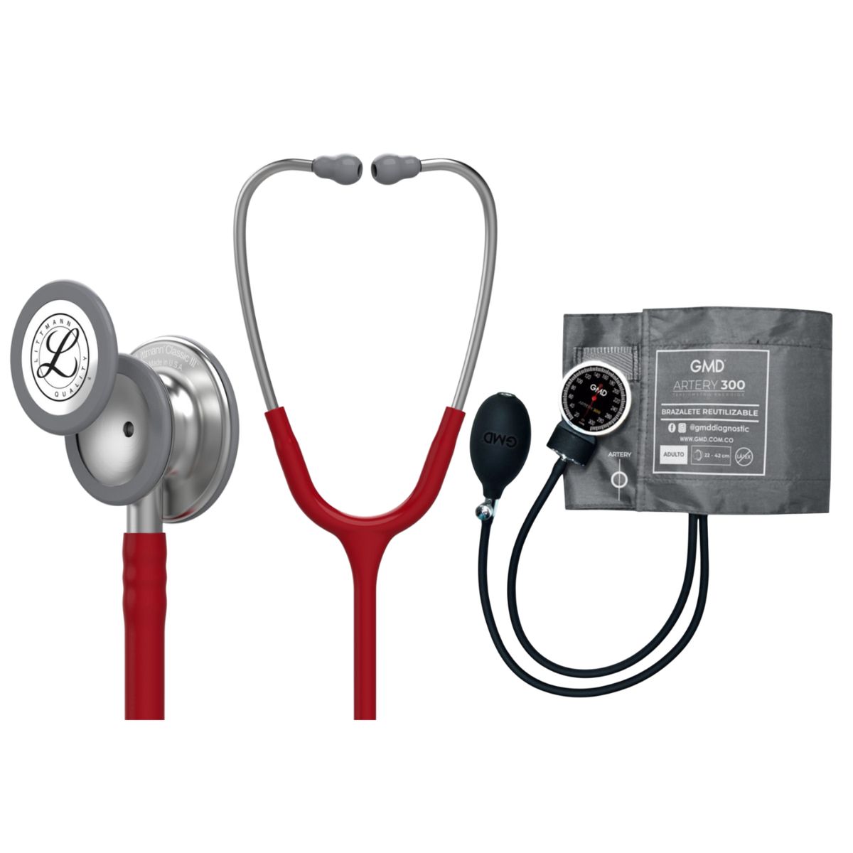 LITTMANN - Fonendoscopio Littmann Classic Iii Burgundy 5627 + Tensiometro Artery