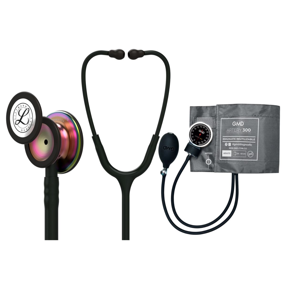 LITTMANN - Fonendoscopio Littmann Classic Iii Black Rainbow 5870 + Tensiometro Artery