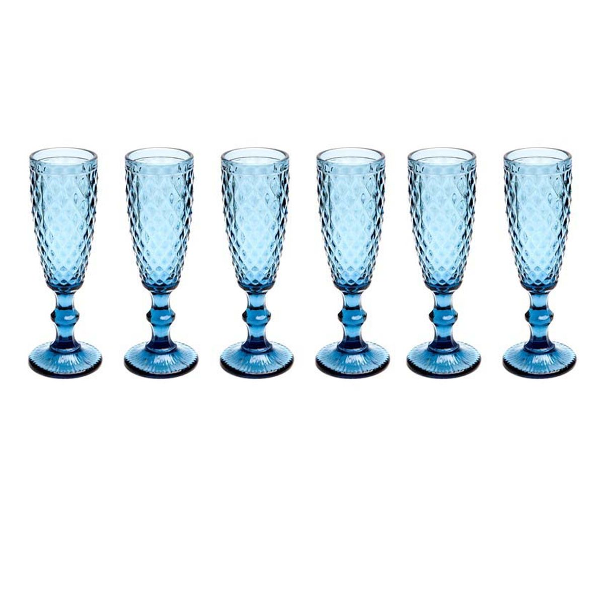 OCT GLASSWARE - SET 6 COPAS CHAMPANA BARROCO AZUL 5.5 ONZAS