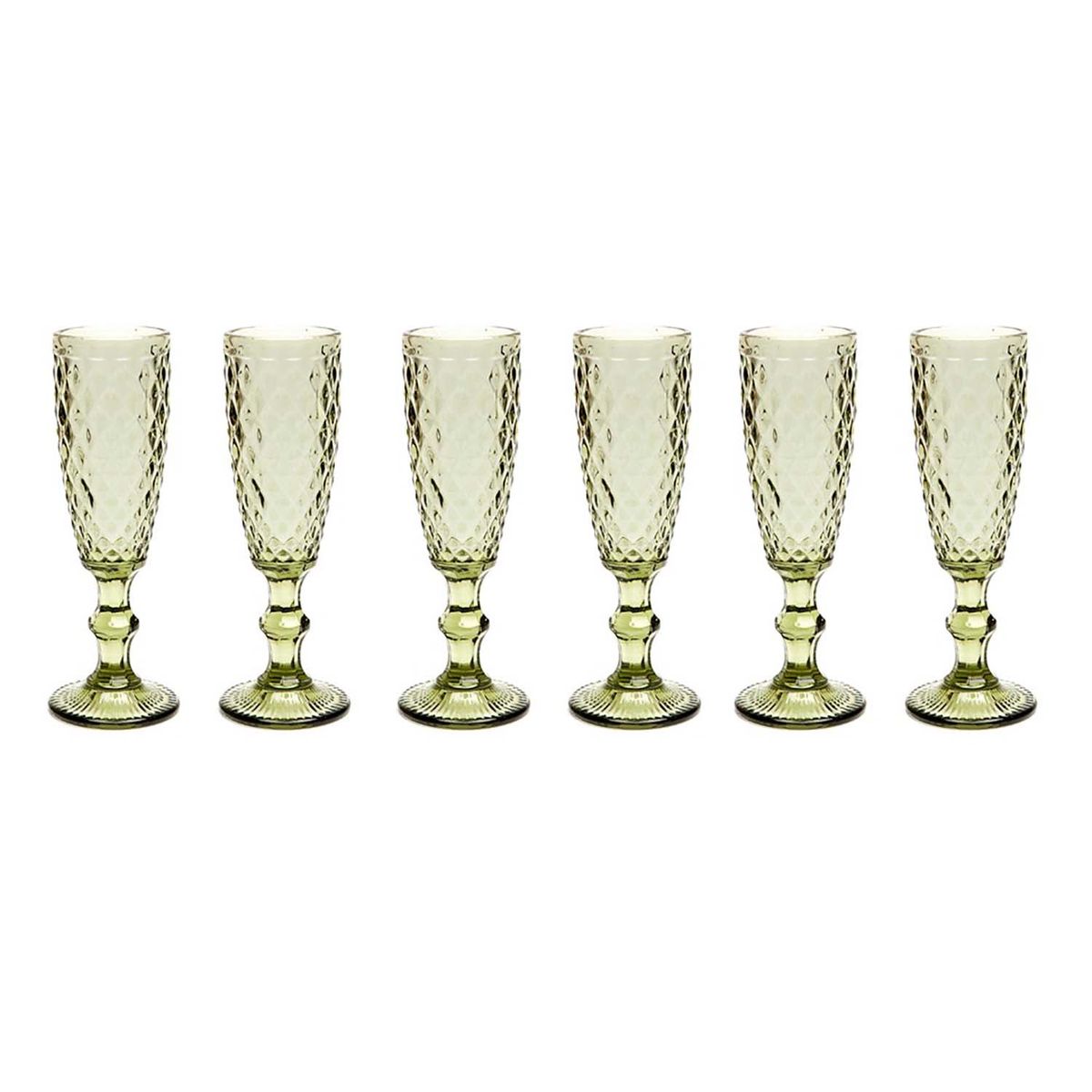 OCT GLASSWARE - SET 6 COPAS CHAMPANA BARROCO VERDE 5.5 ONZ