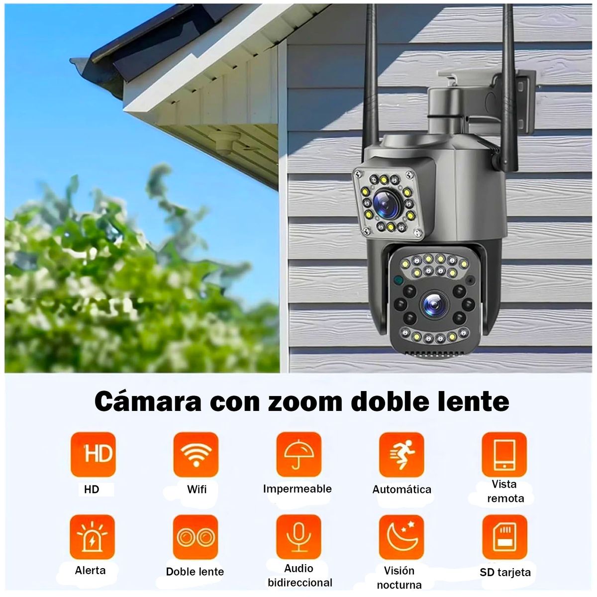 ONE PIXEL - Camara De Seguridad Para Exteriores 360° Doble Lente 4K Wifi Nocturna