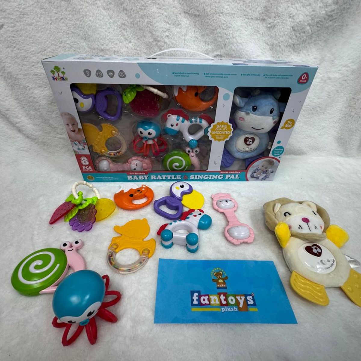 GENERICO - SET KIT DE SONAJERO MUSICAL Y MORDEDORES X8 UNIDADES