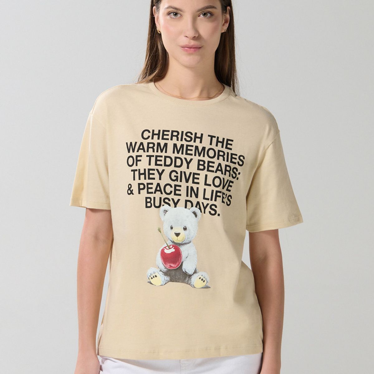 KOAJ - KOAJ Camiseta unicolor manga corta con arte de osito Mujer