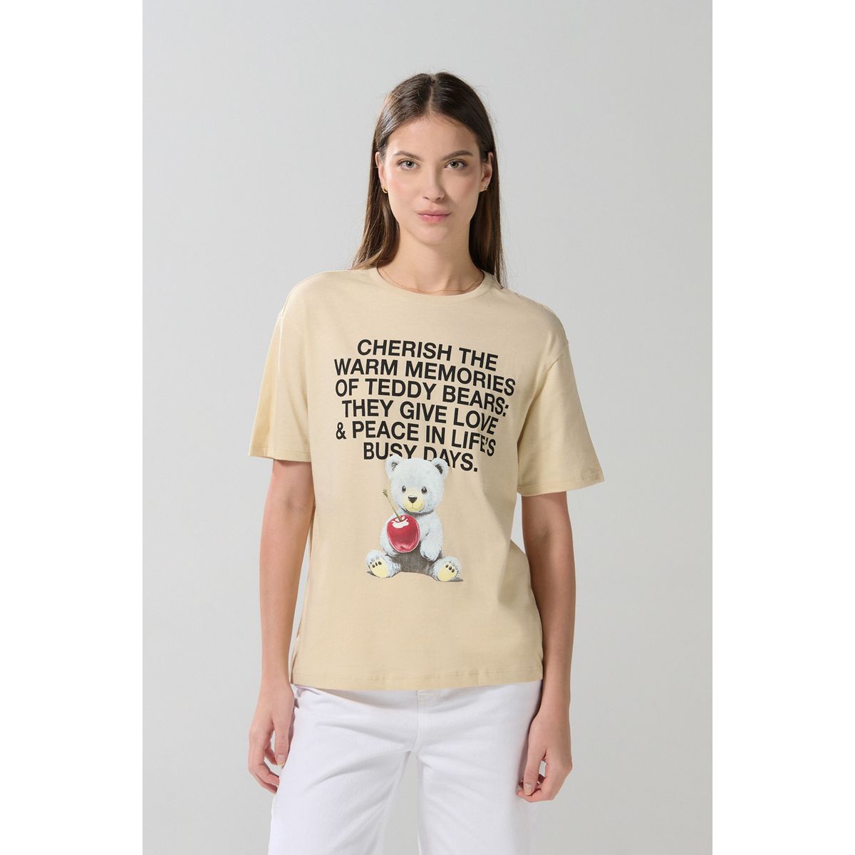 KOAJ - KOAJ Camiseta unicolor manga corta con arte de osito Mujer