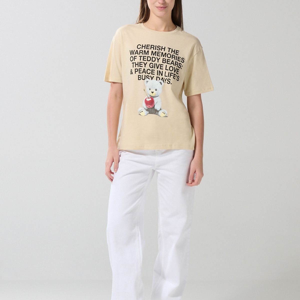 KOAJ - KOAJ Camiseta unicolor manga corta con arte de osito Mujer