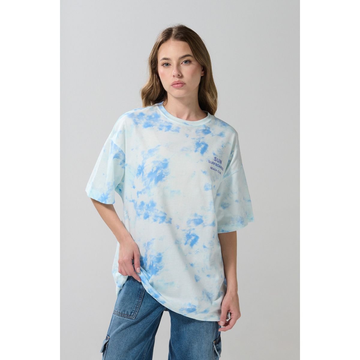 KOAJ - KOAJ Camiseta crema clara tie dye oversize con arte de play Mujer