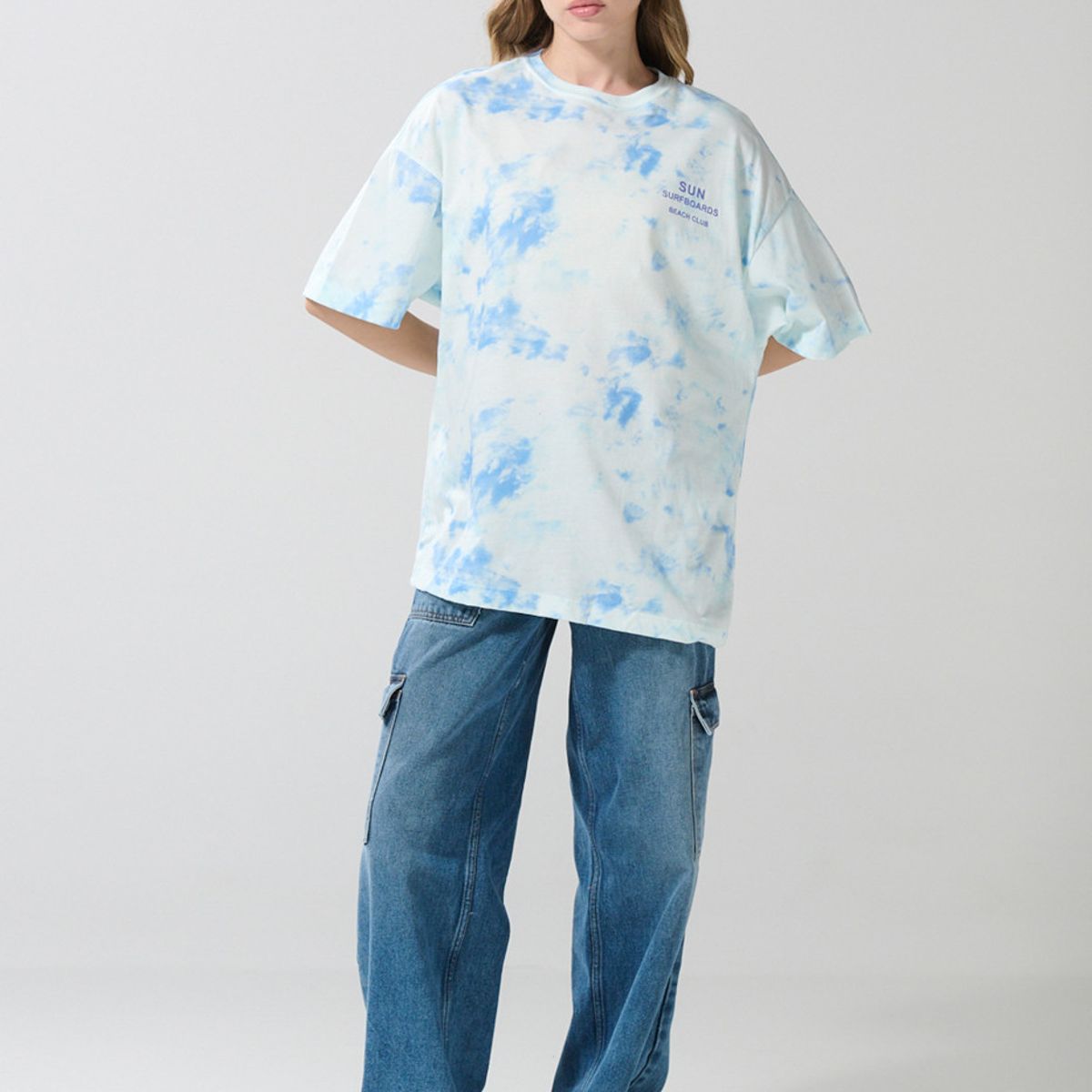 KOAJ - KOAJ Camiseta crema clara tie dye oversize con arte de play Mujer