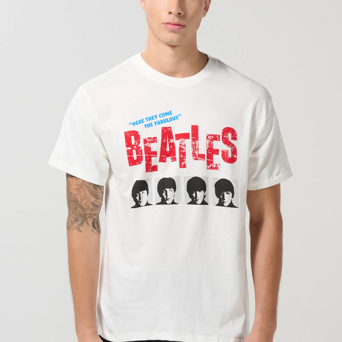 KOAJ - KOAJ Camiseta de The Beatles crema clara manga corta Hombre