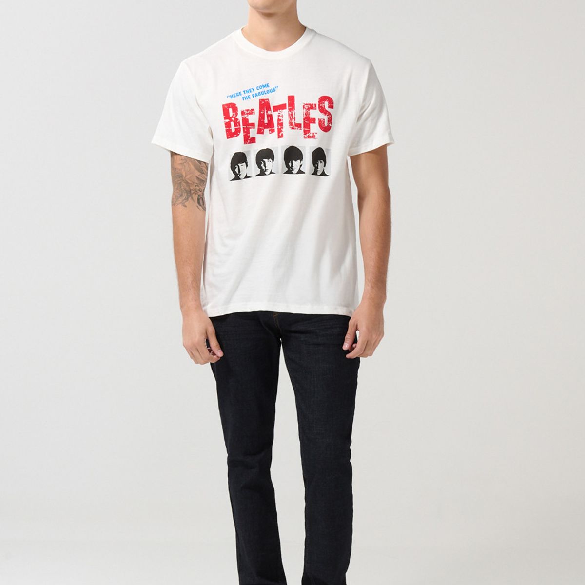 KOAJ - KOAJ Camiseta de The Beatles crema clara manga corta Hombre