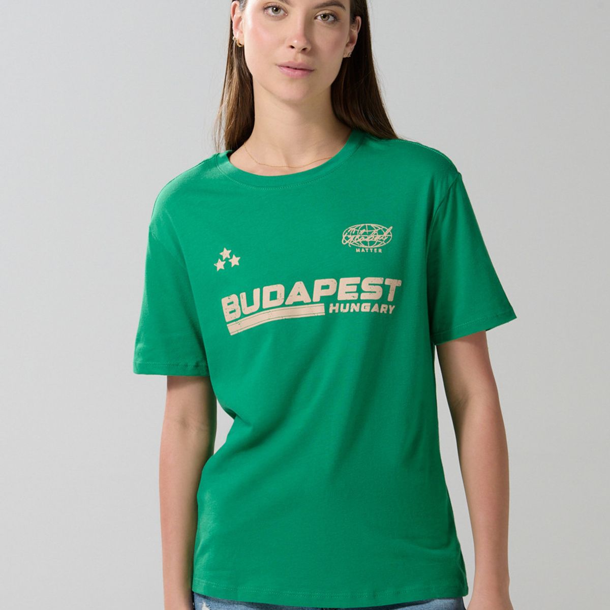 KOAJ - KOAJ Camiseta verde oscura college en algodón manga corta Mujer