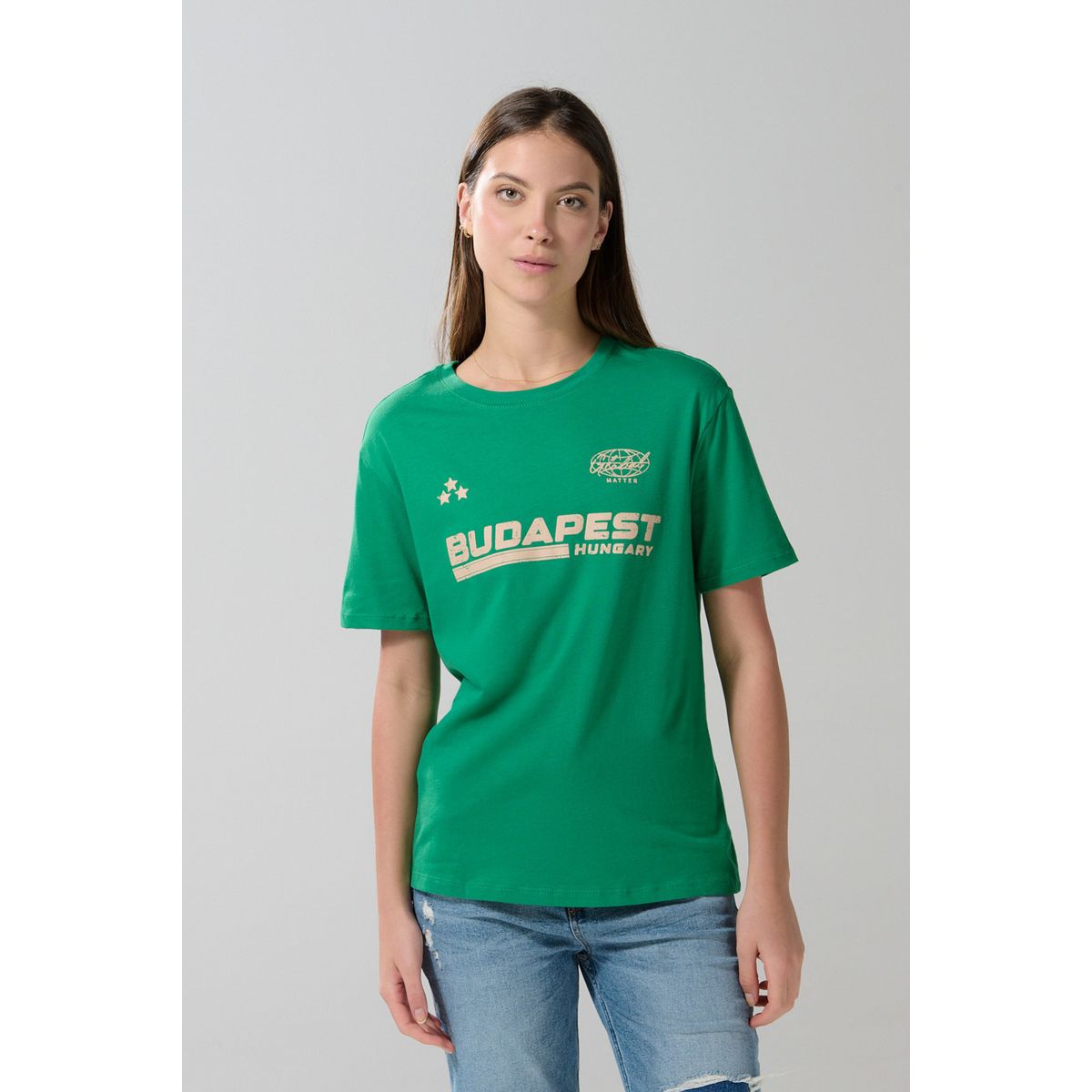 KOAJ - KOAJ Camiseta verde oscura college en algodón manga corta Mujer