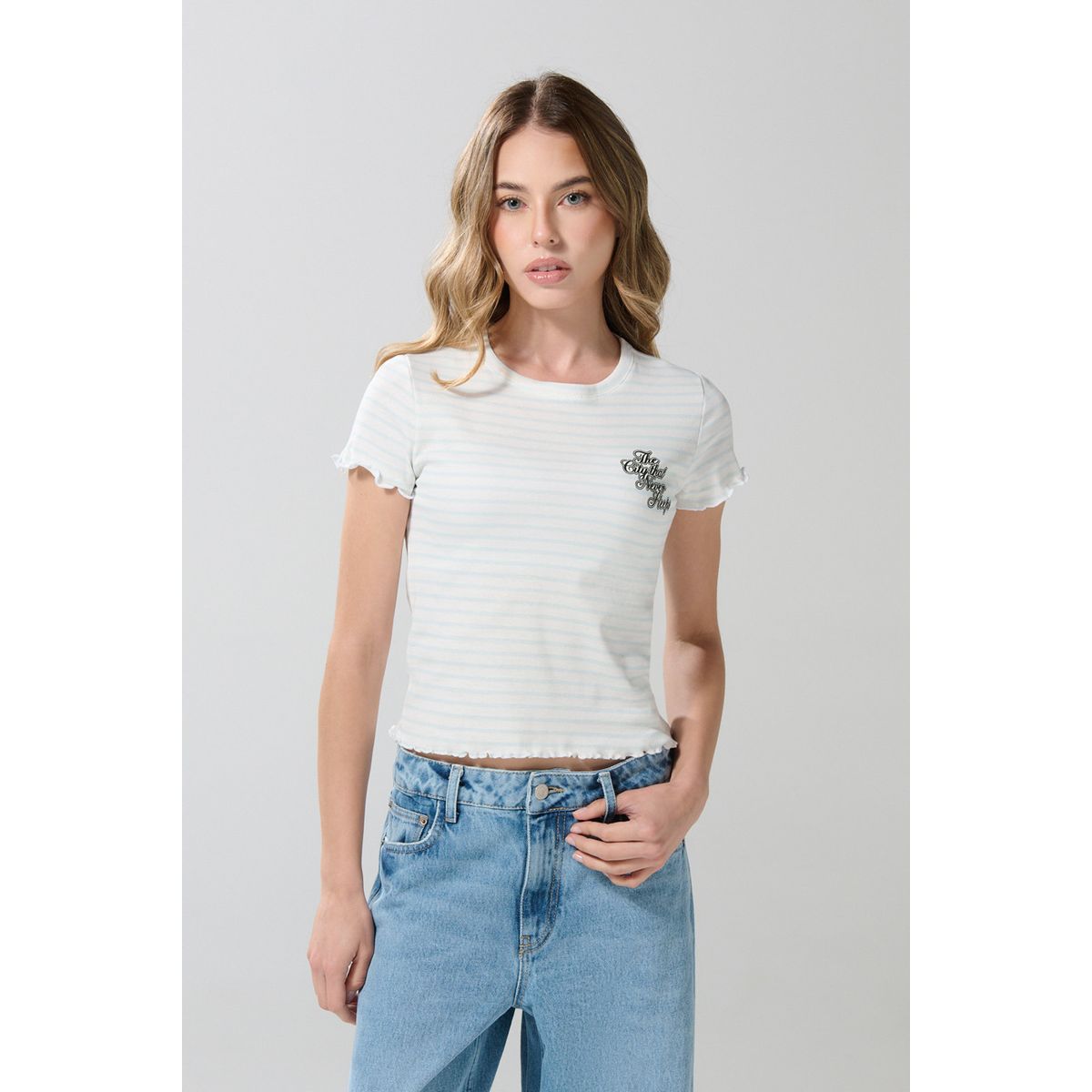 KOAJ - KOAJ Camiseta en rib crema a rayas con manga corta Mujer