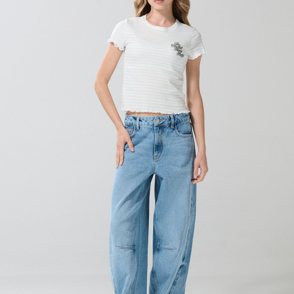 KOAJ - KOAJ Camiseta en rib crema a rayas con manga corta Mujer