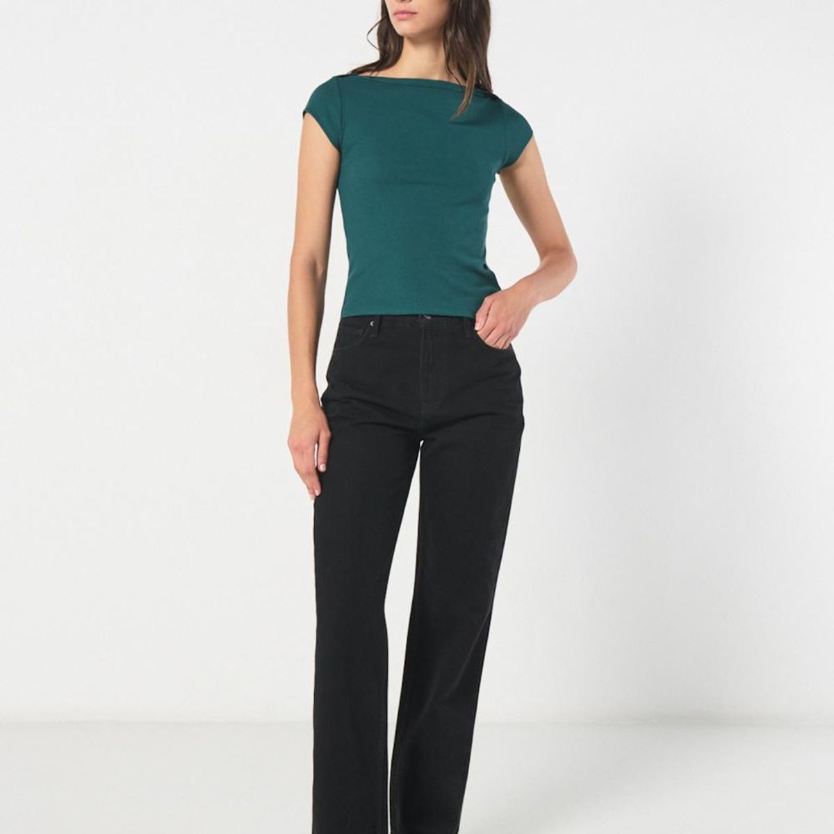 KOAJ - KOAJ Camiseta unicolor con manga corta y cuello bandeja Mujer