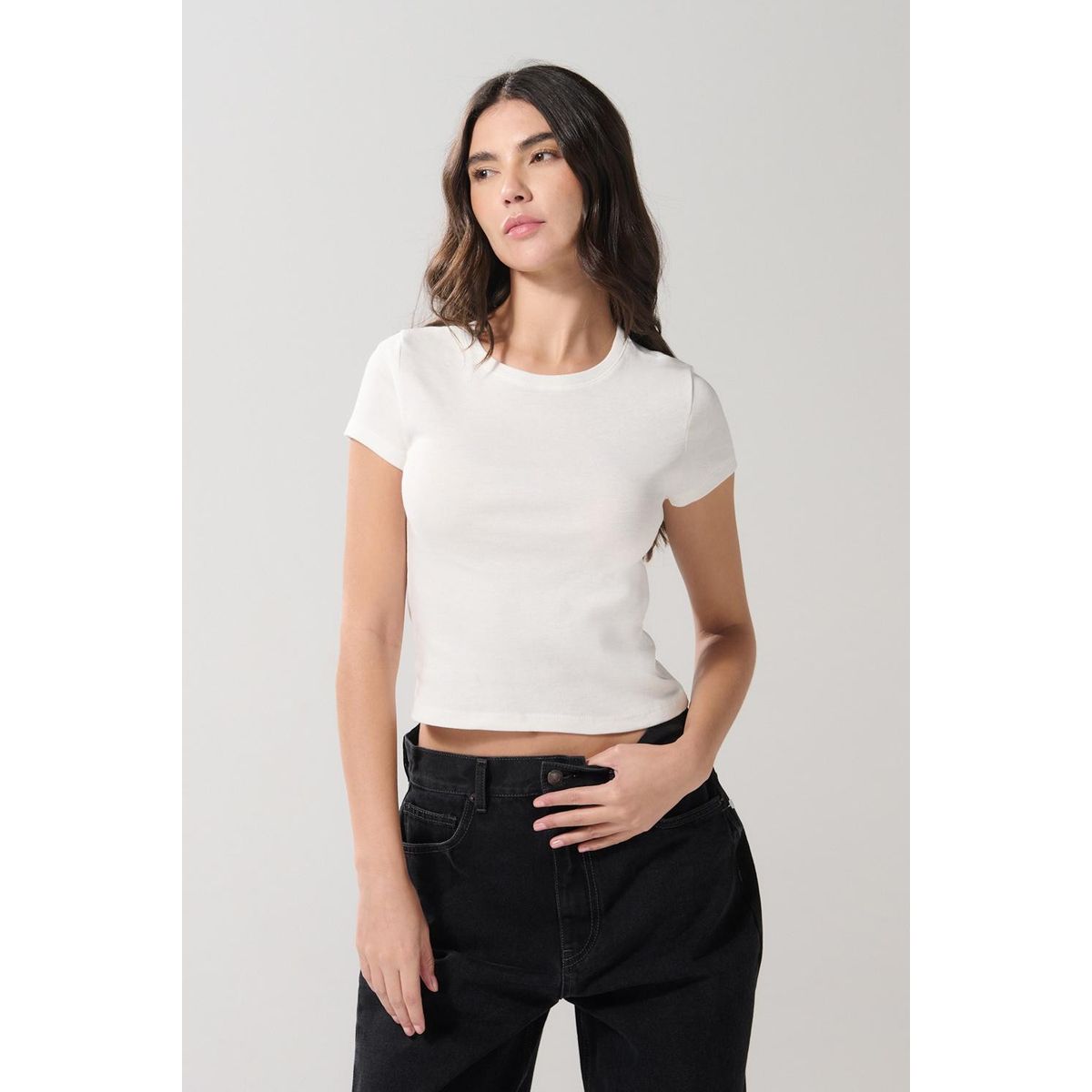 KOAJ - KOAJ Camiseta manga corta en rib unicolor con ajuste ceñido Mujer