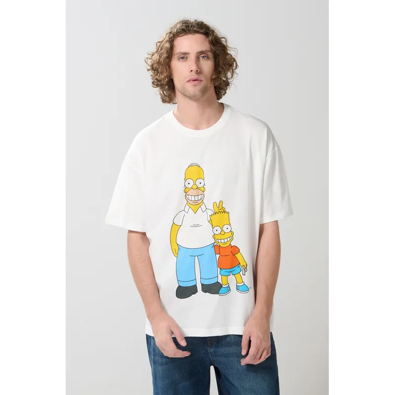 KOAJ - KOAJ Camiseta oversize de Los Simpson crema cuello redondo Hombre