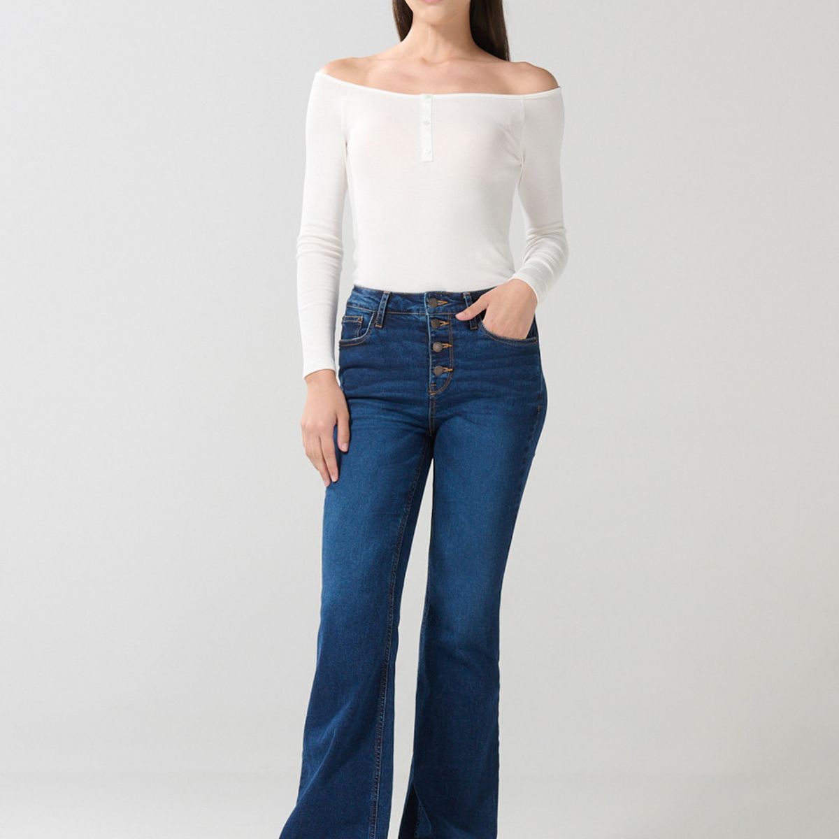 KOAJ - KOAJ Camiseta manga larga crema con cuello bandeja Mujer