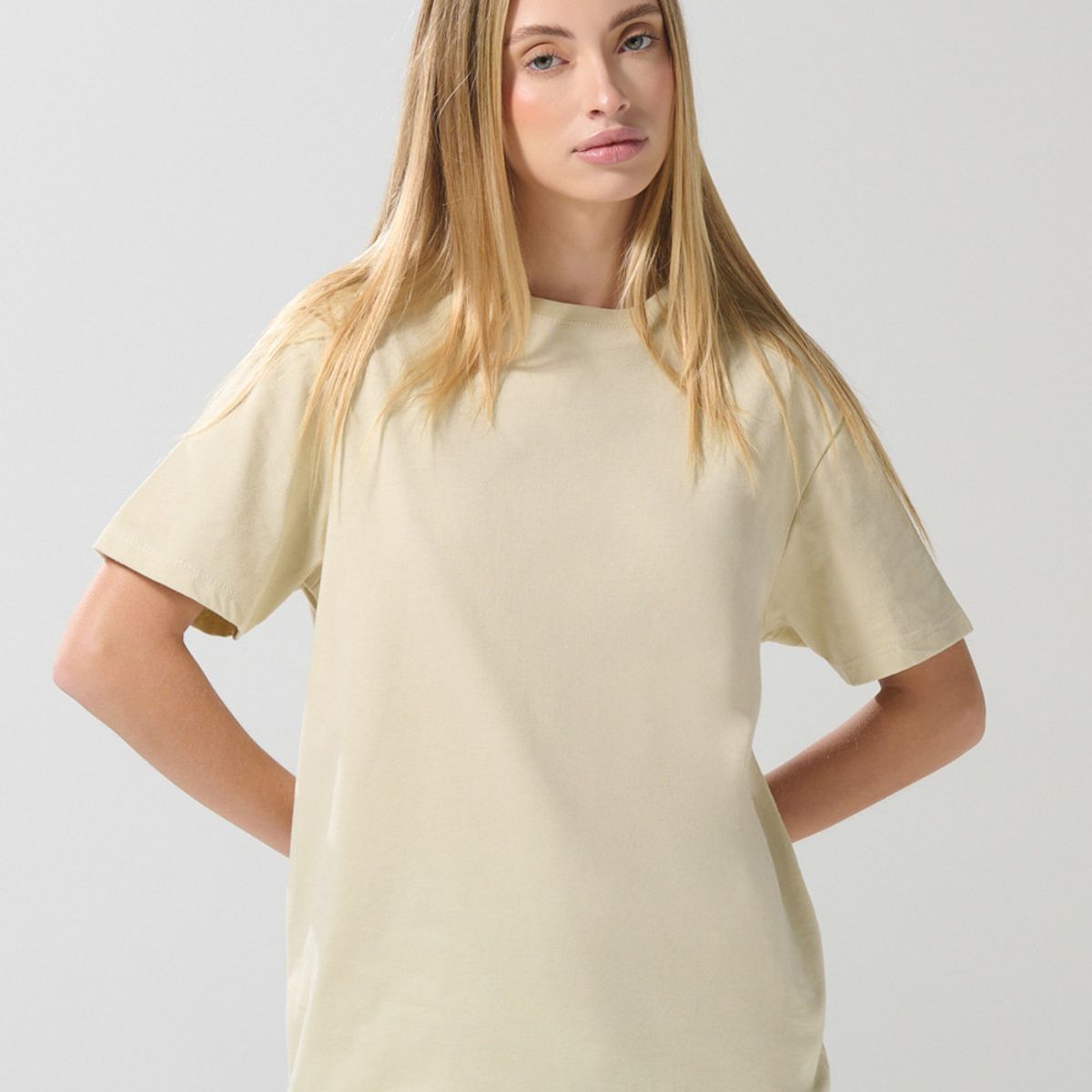 KOAJ - KOAJ Camiseta en algodón kaki clara con manga corta Mujer