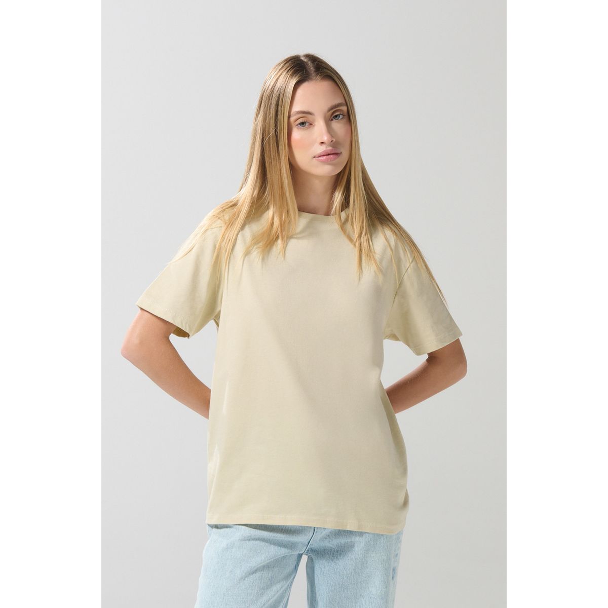 KOAJ - KOAJ Camiseta en algodón kaki clara con manga corta Mujer